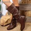 Fashion Women's Size 36-43 Pleated High Boots British Style Autumn New Thick Heel Retro Sleeve Women's Comfortable Mid-heeled Boots