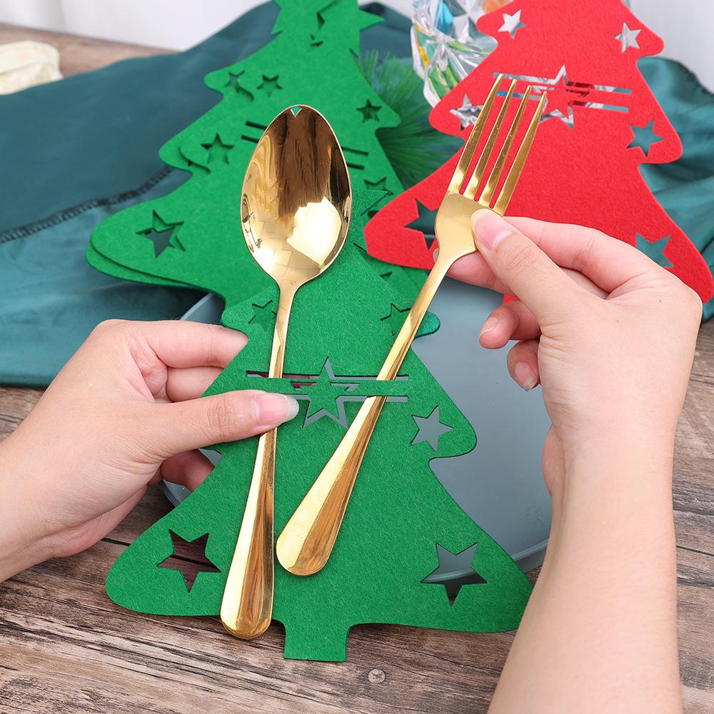 8/1Pcs Christmas Cutlery Holder Knife Fork Covers Snowflake Xmas Tree Pocket Cutlery Bag New Year Party Dinner Table Decorations
