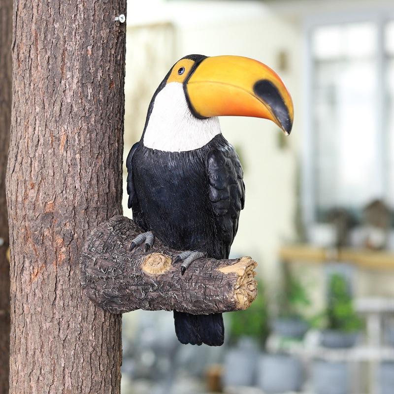 Estatueta de Tucano Decoração Abraçador de Árvore Enfeites Pendurados de Resina Estátua de Jardim Animal de Simulação Criativa Decoração de Parede de Quintal