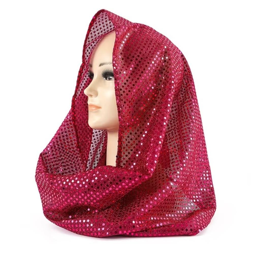 Fashion Soft Sequin Hooded Headscarf Breathable Lightweight Lace Hijab Cap Solid Color Sequin Head Wraps Daily Wear