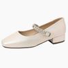 Fashion Temperament Rhinestone Word with Mary Jane Shoes Women's Summer New Simple Outer Wear Thick Heel Shoes