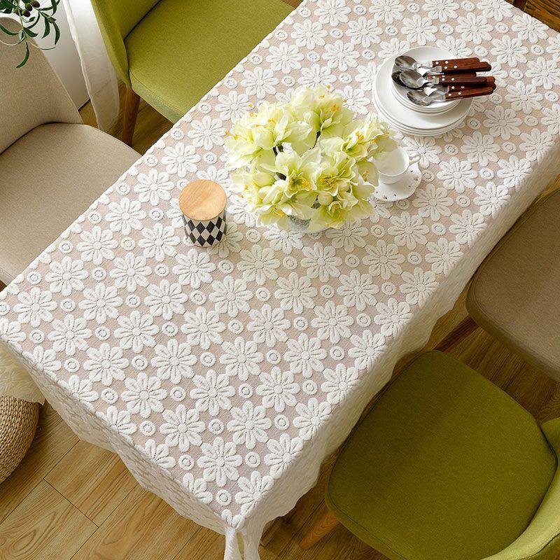 

White Coffee Table Tablecloth Lace Tablecloth Rectangular Fabric Craft Tablecloth European Style Fresh Tablecloth For Home Cover Cloth Rice white sunflower 60 * 60cm
