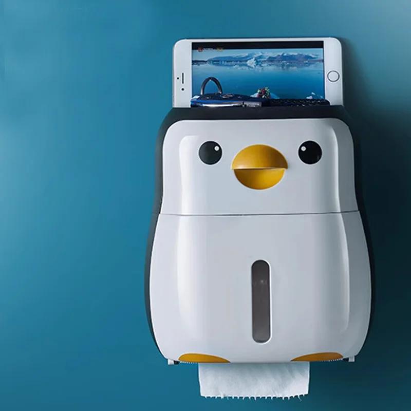 Kreativer Pinguin Toilettenpapierhalter Aufbewahrungsregal Ohne Bohren Wasserdicht Rollenpapier Papierbox Badezimmerzubehör