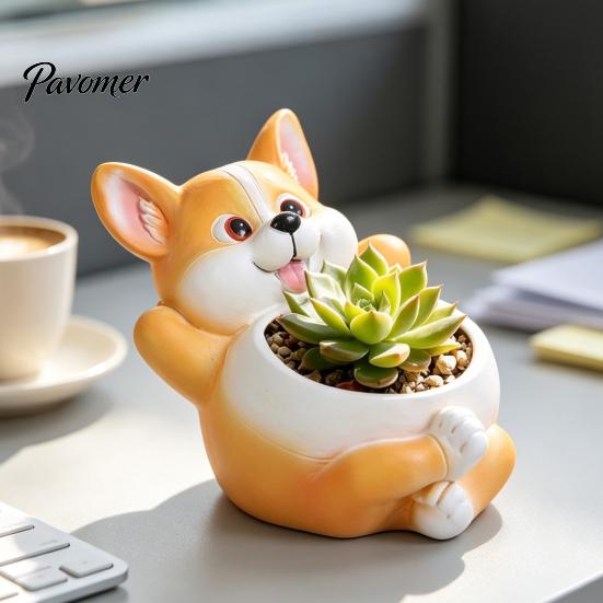 Katzen Gras Anzuchtschale für Fensterbank Fische Essens-Anzuchtschale, Niedlicher Blumentopf mit Drainage, Lustiges Entzückendes Gartendekoration Corgi Sukkulenten, Innen