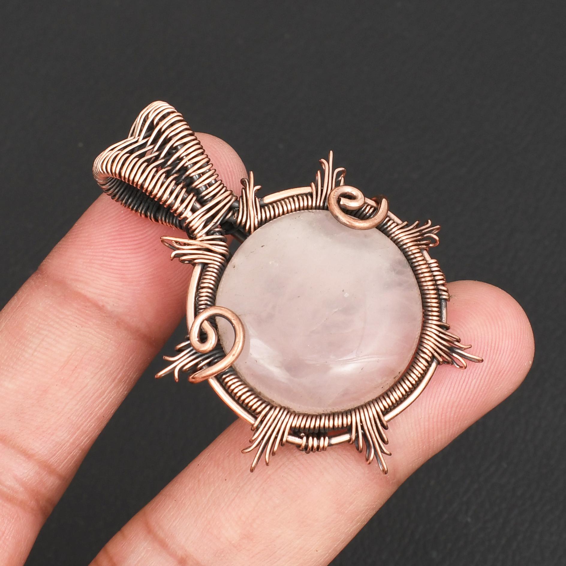 

Rose Quartz Gemstone Pendant Copper Wire Wrapped Jewelry Unique Boho Healing Stone Pendant for Women