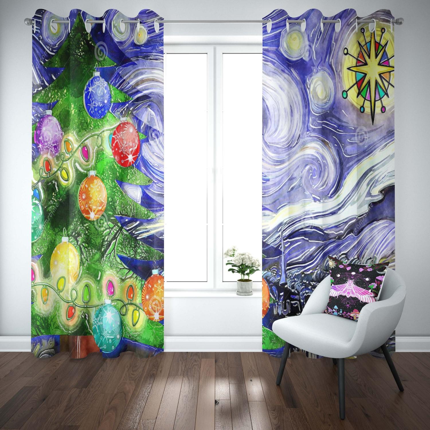 

Рождественские шторы для гостиной Шторы для гостиной Спальня Эстетическое украшение Снежинка Шторы 2 панели Домашний декор W60H60(CM)x2PCS&HOOK