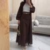 Women's Olive Green Lantern Sleeve Long Coat with High Waist Tie Belt Skirt Set