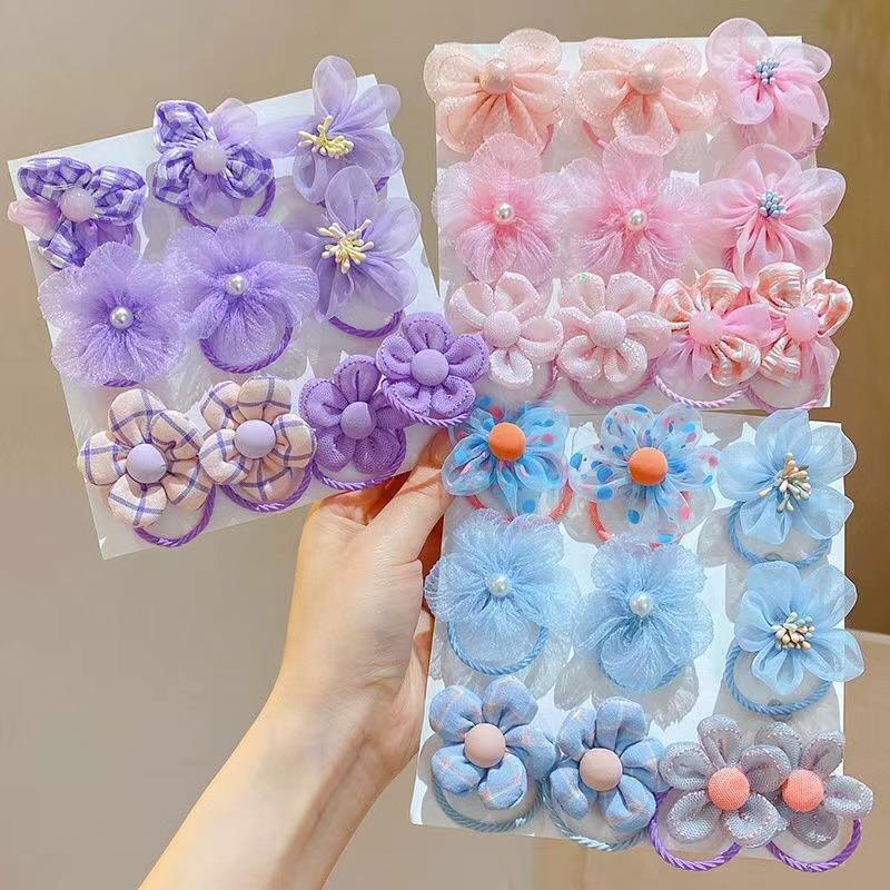 10Pcs Children's mesh flower hair loop with good elasticity, baby tie headband, princess headwear, cute girl elastic band