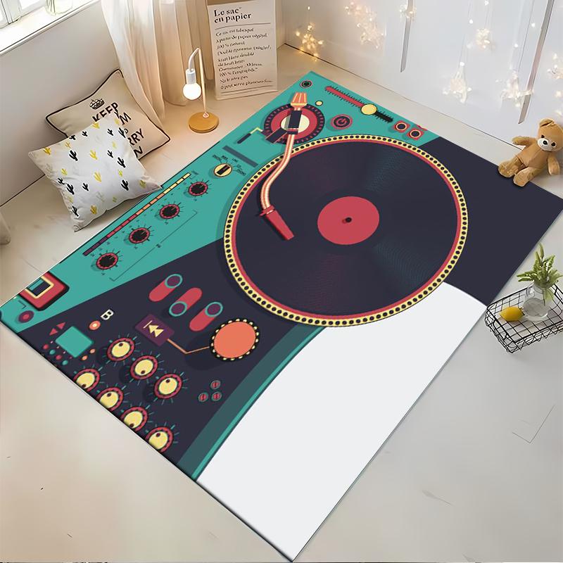 Turntable and Mixer Design Retro Style Rug Non-slip Rug Suitable for Living Room and Bedroom Sofas