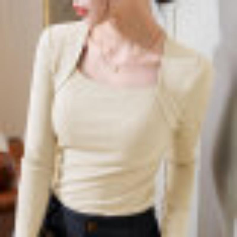 

Modal bottoming shirt women s autumn and winter new thin waistcoat square neck long-sleeved shirt waist top 2XL