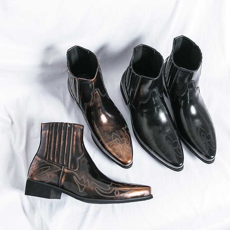 Stivali in Pelle Stile Metal Stivali di Moda a Metà Polpaccio Stivaletti Brogue Intagliati Stivali in Pelle Stivali da Uomo Scarpe di Lusso di Design Outdoor