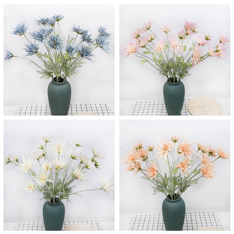 Three-Headed Chrysanthemum Artificial Flowers for Home and Wedding Decor