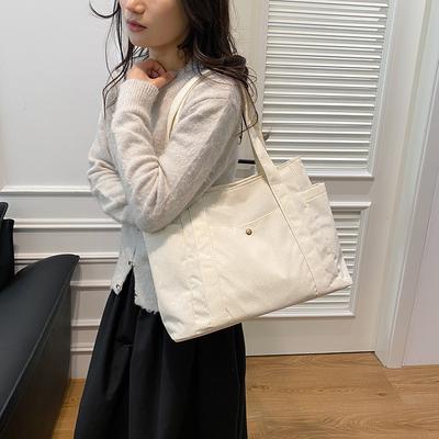 Grote Corduroy Tote Tassen voor Werk Pendelen Draagtas College Stijl Student Outfit Boek Schoudertas