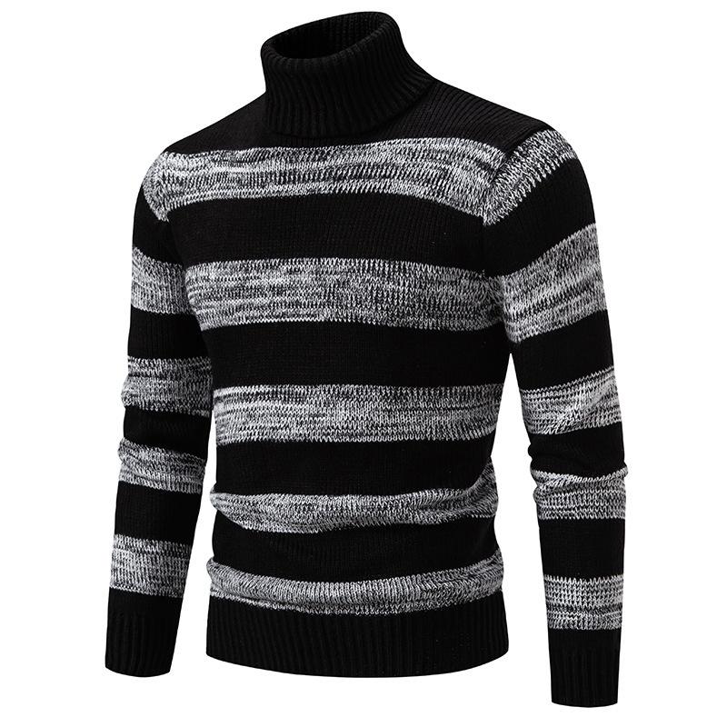 

Men’s Slim Fit Striped Colorblock Mock Neck Knit Sweater XXXL чорний