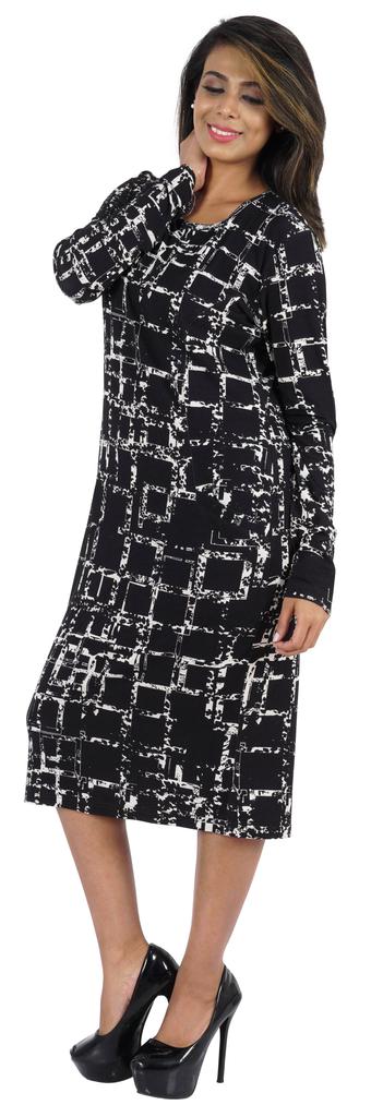 Bimba Printed Long Bodycon Dress With Pockets For Women Full Sleeves Dress Midi