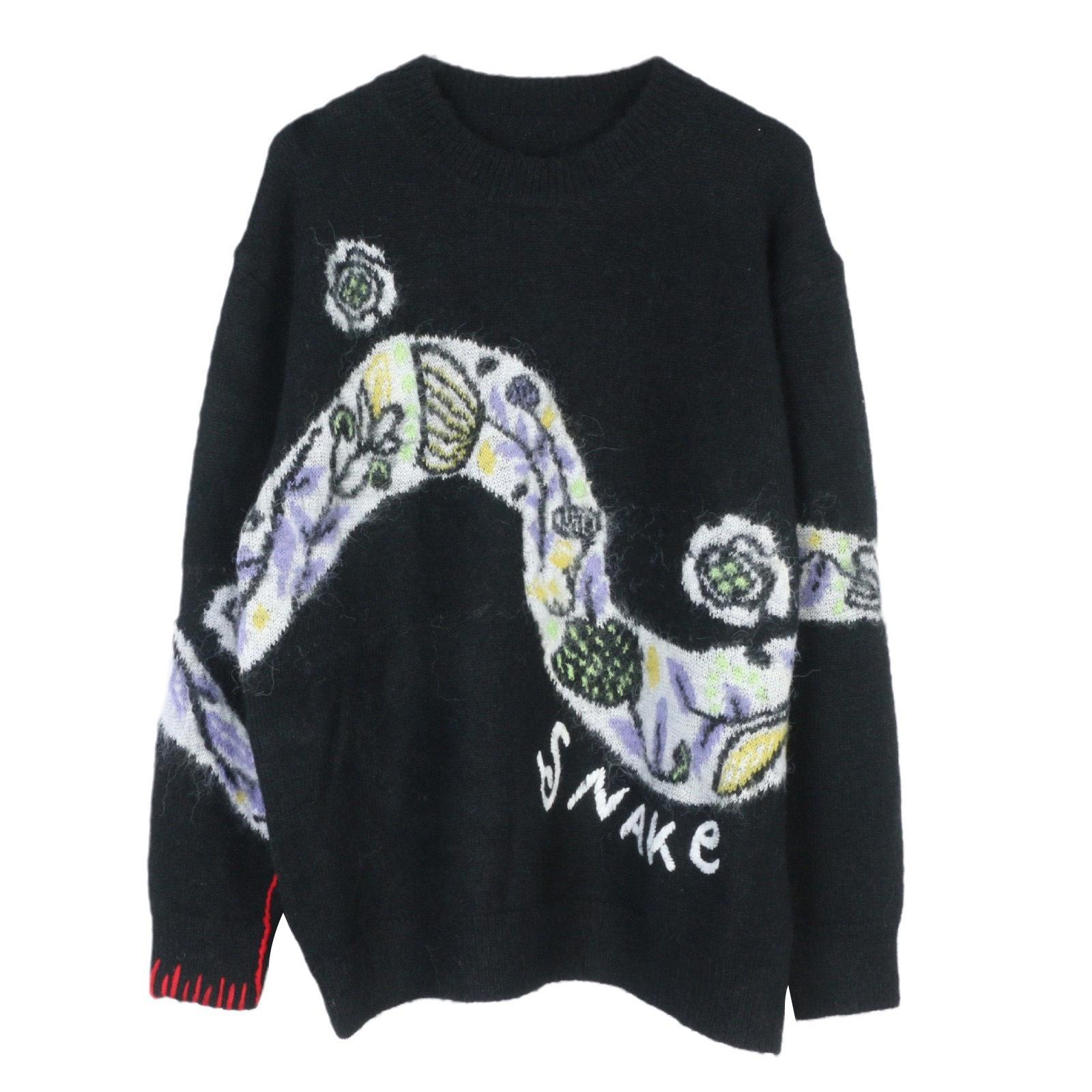 

Весенний свитер 2025 года с цветочным принтом из мохера с принтом змеи, с круглым вырезом Small