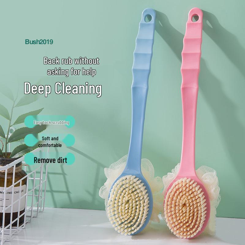 Dual-Sided Soft Bristle Bath Brush with Long Handle for Back Scrubbing and Body Exfoliation