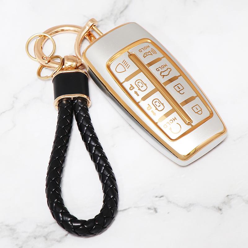 Soft Tpu Car Key Case For Genesis Keyless Fob Cover Keychain 8 Buttons Accessories For Hyundai Gv80 Gv90 G70 G80 G90 Gv70