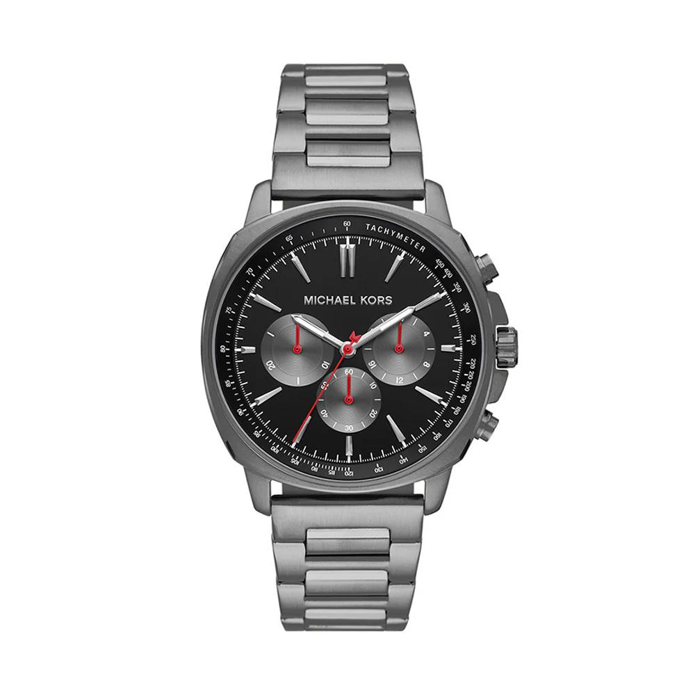 

Мужские кварцевые часы Michael Kors MK8970 Brecken с черным титановым корпусом и силиконовым ремешком, хронограф чёрный