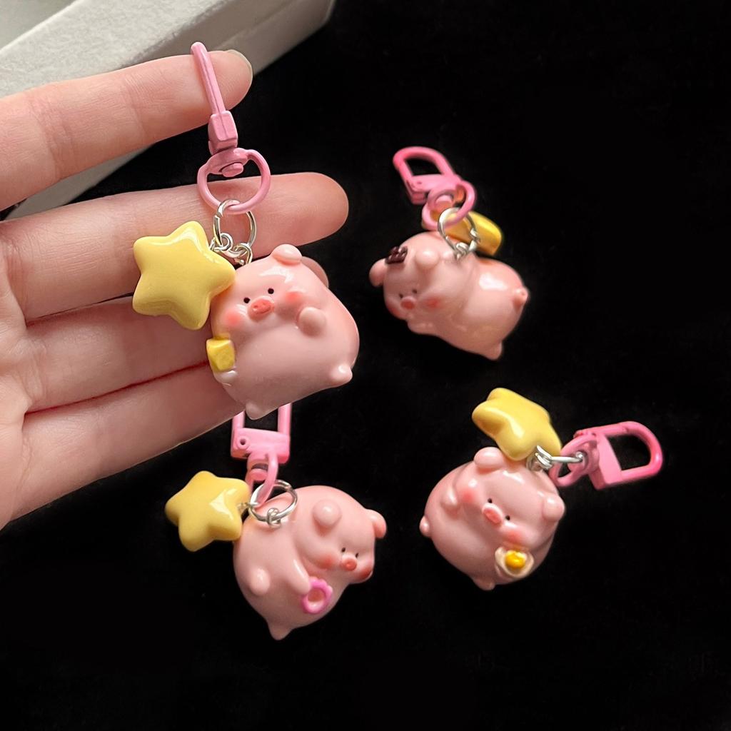 3D Pink Pig Keychain Pendant Cute Cartoon Resin Charm Key Rings Personalized Hangings Keychain for Girls and Students