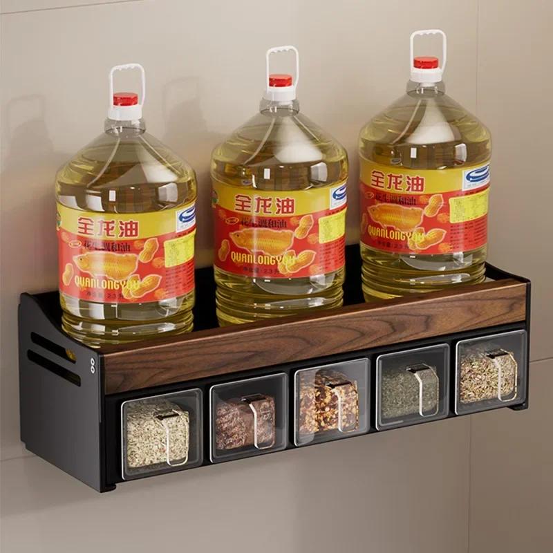 Wall Mounted Wooden Kitchen Shelf, Spice Bottle Organizer, Multifunctional Free of Holes To Remove and Washable
