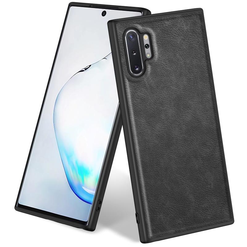 

For Samsung Galaxy Note 10 Plus 5G Retro Mobile Phone Case Leather Coated TPU+PC Cover Black