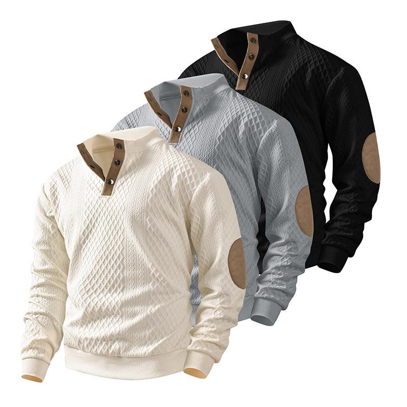 2026 Mens Casual Long Sleeve Stand Collar Sweatshirt Solid Color Slim Fit Daily Wear