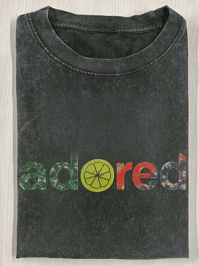 Stone Roses Adored 230g Gewassen T-shirt Verfspat Effect Logo Casual Ronde Hals Licht Elastische Stof Normale Pasvorm Korte Mouw Printpatroon