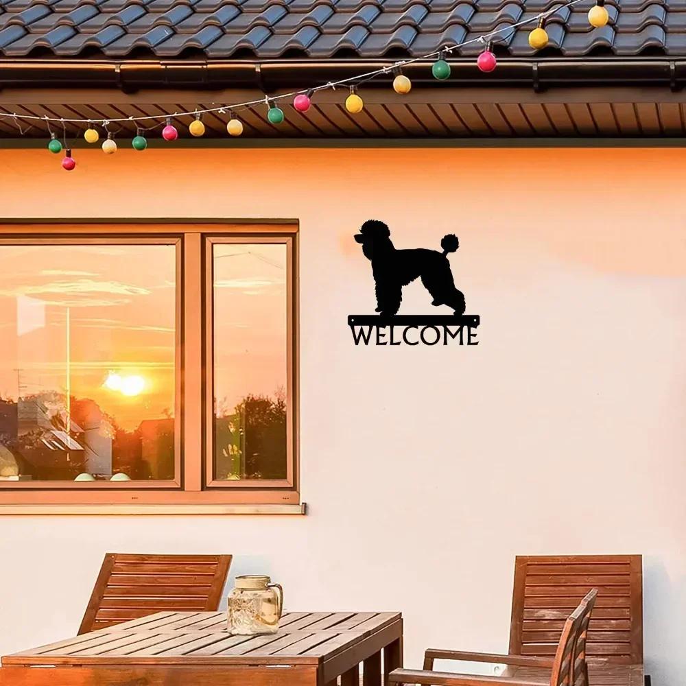 Poodle Dog Welcome Sign - 12 Inch Wide Metal Wall Art Storage Rack,  Charming Décor for Poodle Lovers and Home Entrances