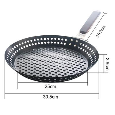 Sartén para Asar Antiadherente Metal Plegable Mango de Madera con Agujeros Mango Extraíble para Parrilla al Aire Libre Topper Sartén para Barbacoa