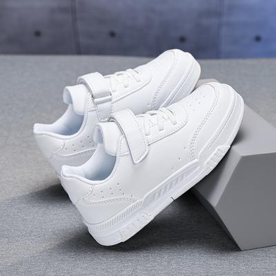 28-39 Children's Plus Size Fashionable Leather Surface White Shoes Casual Sports Shoes Velcro Skate Shoes