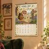 Decorative Wall Hanging for Study 2027 Calendar with Cute Owl Reading Illustrations, Retro Oil Painting Style Monthly Schedule Organizer Home Planner