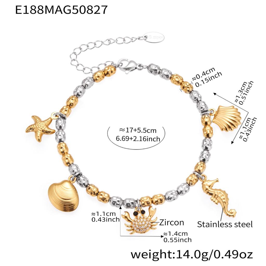 Qiong Yao Ocean DIY Beaded Bracelet Set: Starfish Shell 5A Zirconium Stainless Steel Ornament
