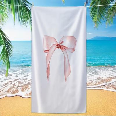 Watercolor Pink Bow Beach Towel Minimal Coquette Aesthetic Ribbon Graphic Absorbent Quick Dry Soft Towel for Summer Beach