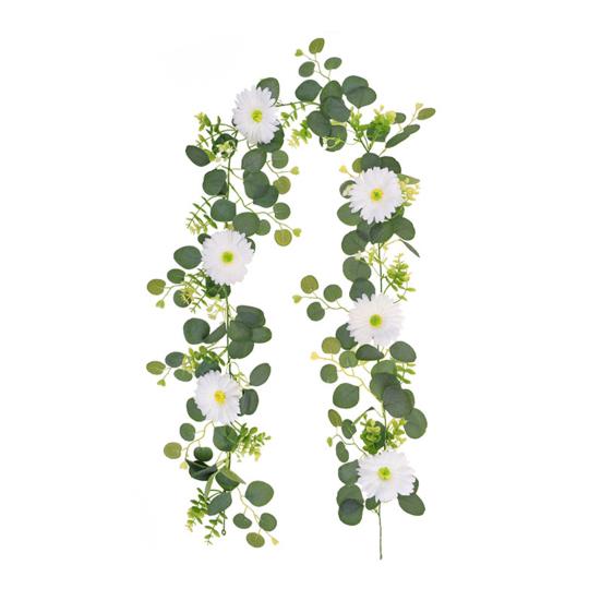 Artificial Eucalyptus Garland with Flowers Faux Floral Greenery Garland for Wedding Table Centerpiece Party Ceremony