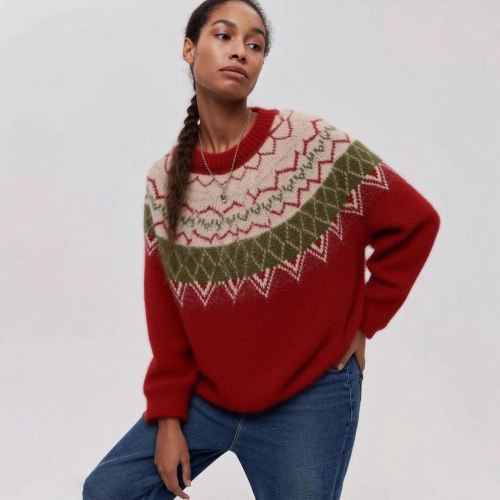 Fair Island Christmas Wind Knitted Sweater Jacquard Pattern Soft Waxy Plush Atmosphere Sweater Women's Loose Type