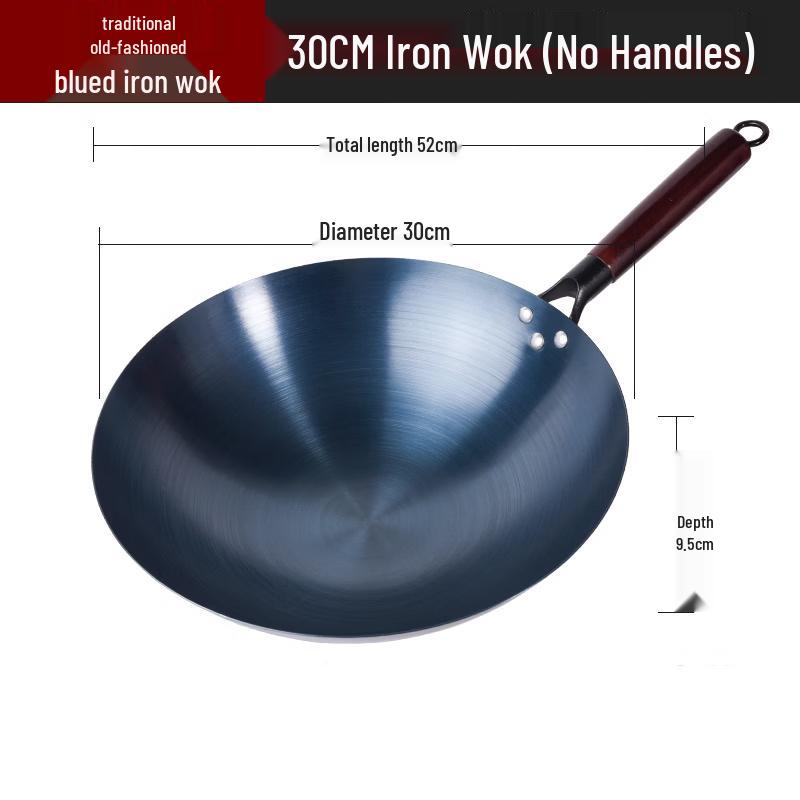 ZISIZ Seasoned Blued Iron Round-Bottom Wok