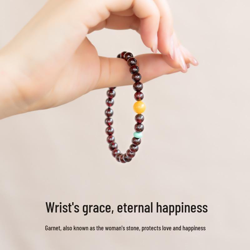 Women's Natural Garnet & Jade Bracelet - Wine Red Crystal Gemstone Beaded Jewelry Gift
