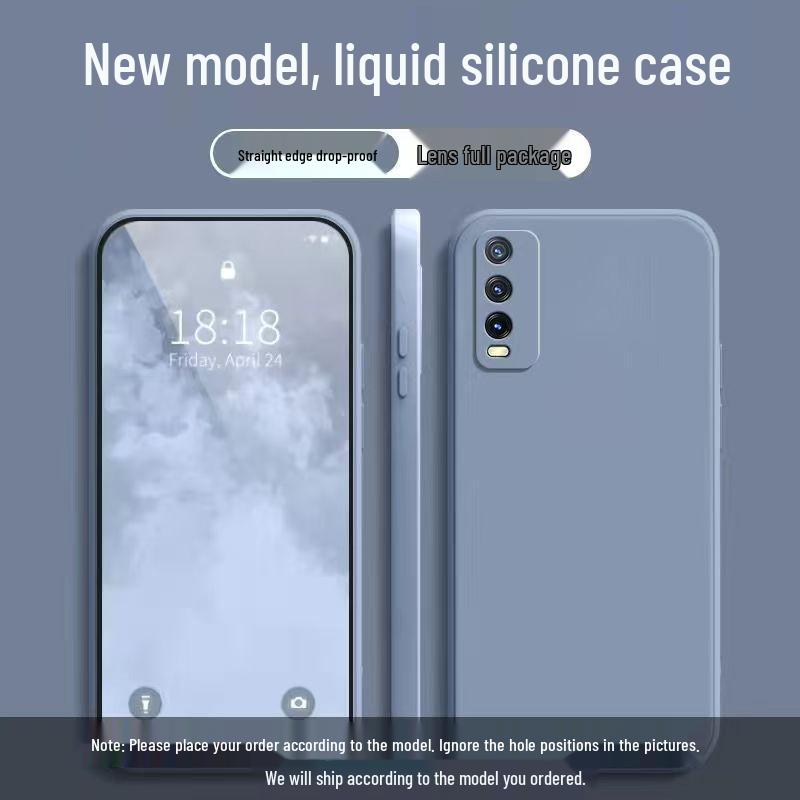Vivo Y11s Full Coverage Liquid Silicone Phone Case - Solid Color, Anti-Fall, Soft Straight Edge Design