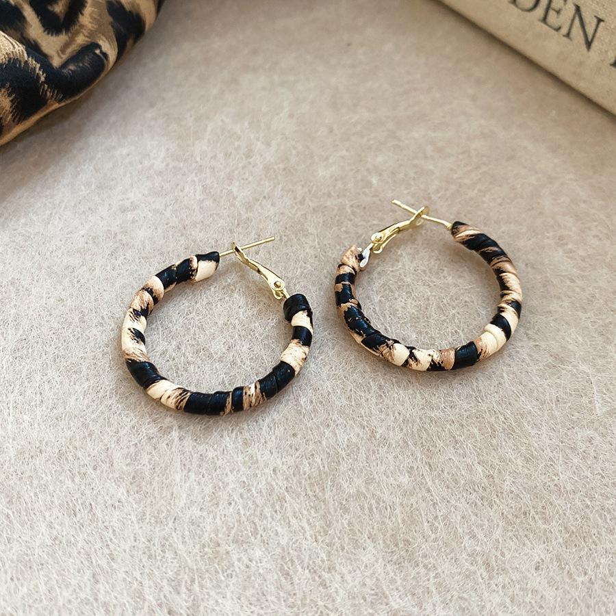 European and American retro autumn and winter geometric leather leopard print earrings light luxury stud earrings personality temperament earrings