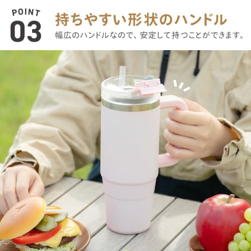 Takeda corporation 880ml Pink Straw Tumbler with Handle, 14.2 X 8.9 X 24cm, with Straw, Insulated, and Handle, HD-STT880PI