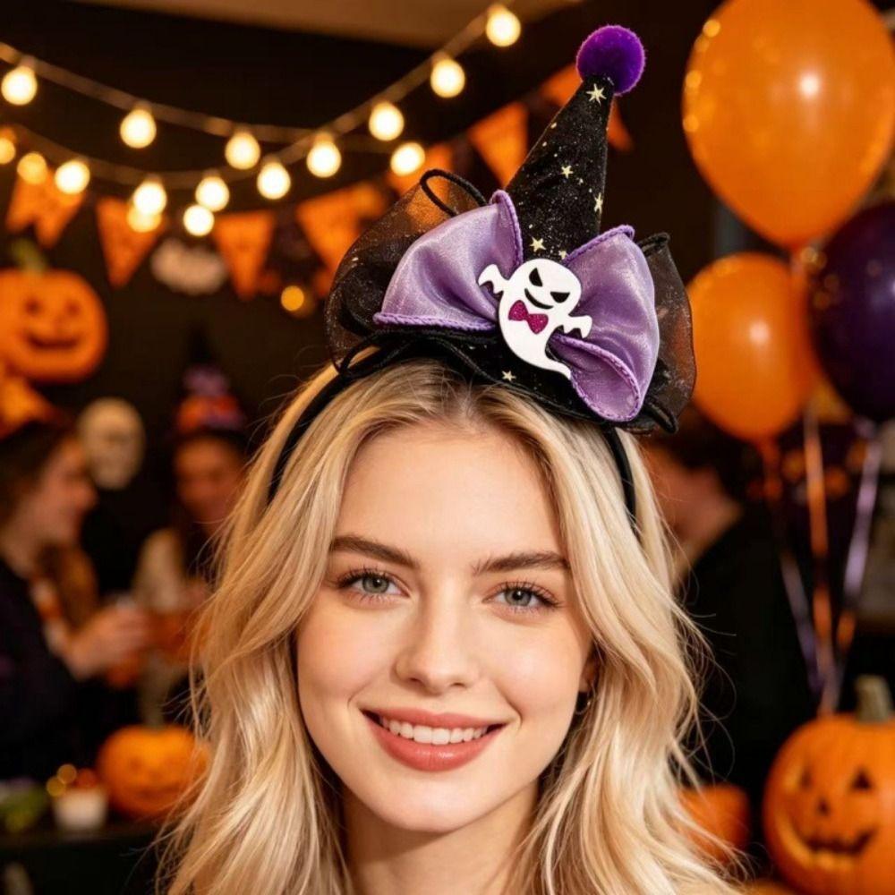Bow Halloween Party Hair Band Ghost Halloween Hair Clip Novelty Cone Hat Hair Hoop Girl