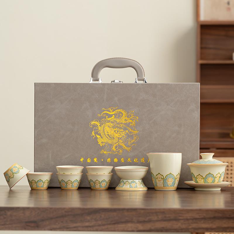 Ru Kiln Travel Kung Fu Tea Set High-end Gift Box Company Opening Annual Meeting Gifts