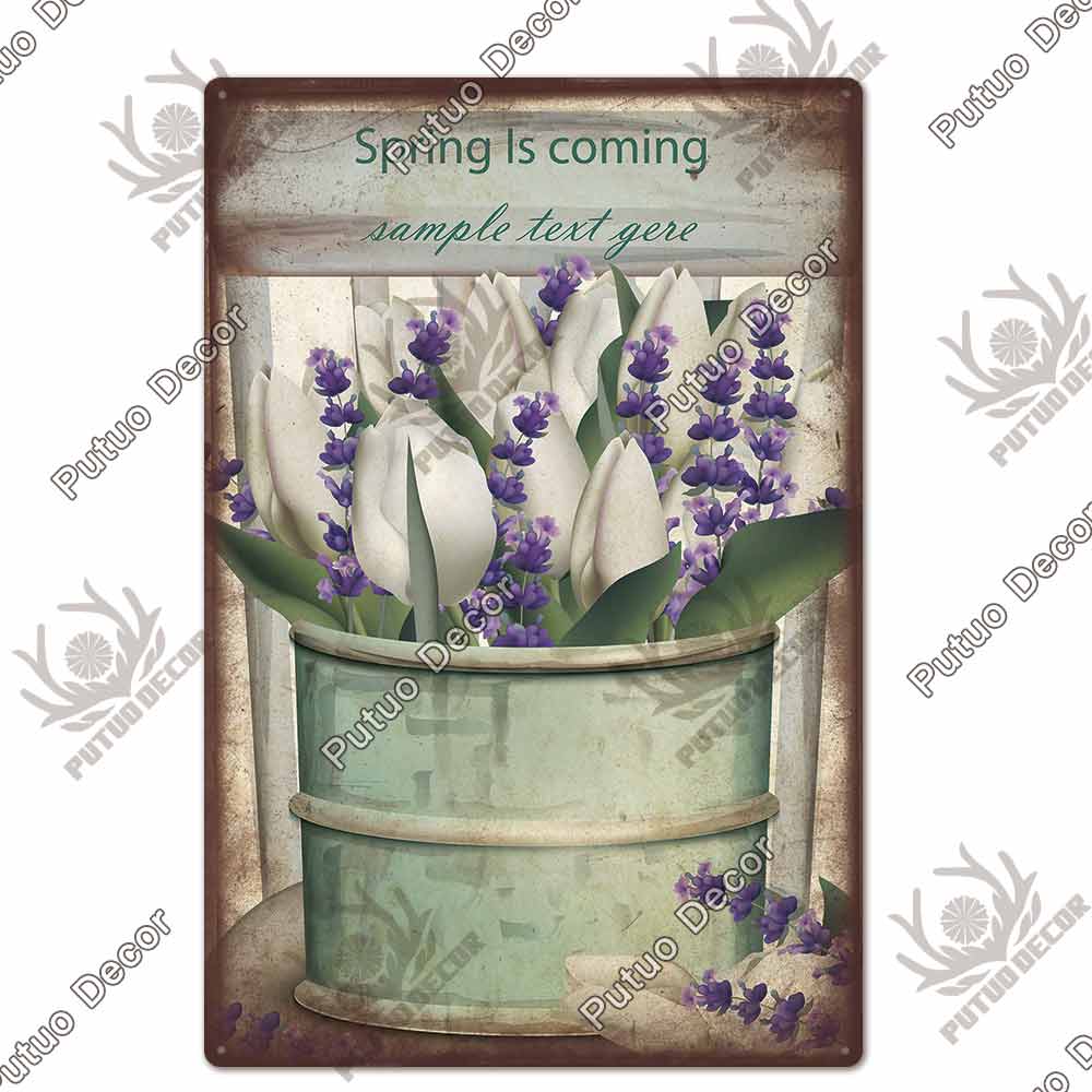 Putuo Decor Flower Vintage Tin Sign Plaque Metal Retro Wall Art Poster for Garden Living Room Club Decoration