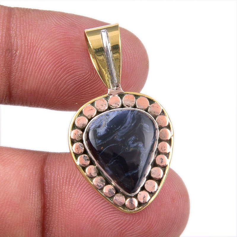 

Natural Pietersite Gemstone 925 Solid Sterling Silver TwoTone Pendant 1.50 Z7T97