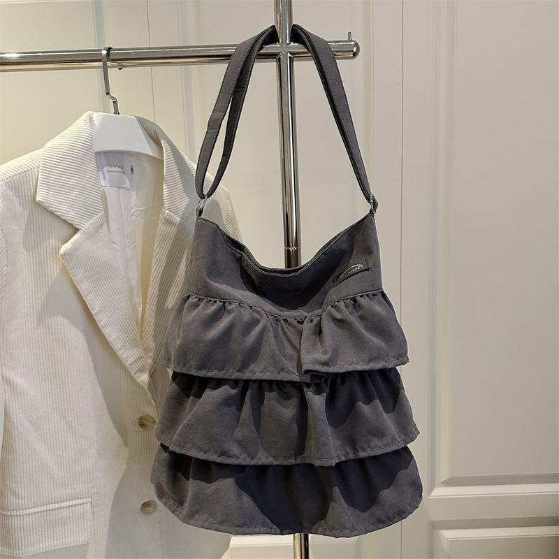Korean Skirt Ruffle Cloth Bag Women's 2025 New Trendy Fashion Niche Tote Bag Large Capacity Messenger Bag