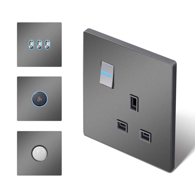 UK Standard Electric Wall Switches Socket Retro Style Stainless Steel Panel Multifunction with 220v Max. Voltage Manufactured UK