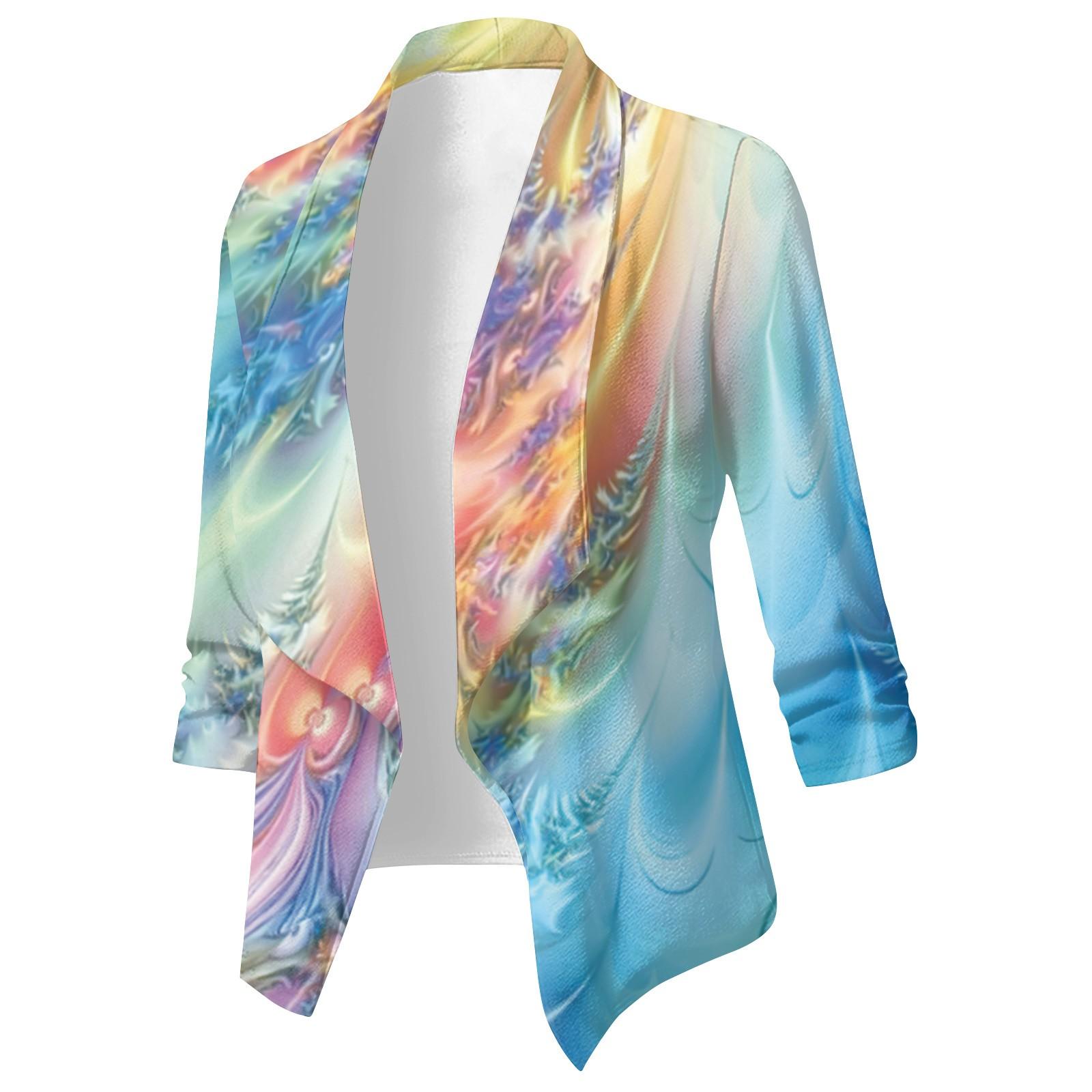 

Women s Fashion Casual Long Sleeve Print Slim Comfortable Cardigan Coat L синий