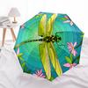Automatischer faltbarer Regenschirm mit 8-Speichen-Eisenrahmen und Design einer gefleckten Libelle, perfekt für den Außenbereich, festliche Geschenke, Reisen, täglichen Gebrauch.