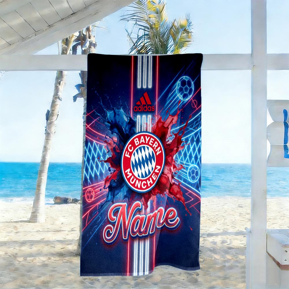 Bayern Munich Soccer Fan Art Personalized Name Beach Towel Soft Durable Quick-Dry Suitable for Swimming Gym Camping Yoga Vacation